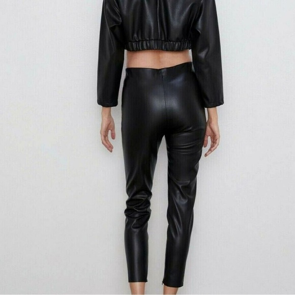 Zara Black Faux Leather Leggings With Front Zipper Size L - Picture 7 of 15